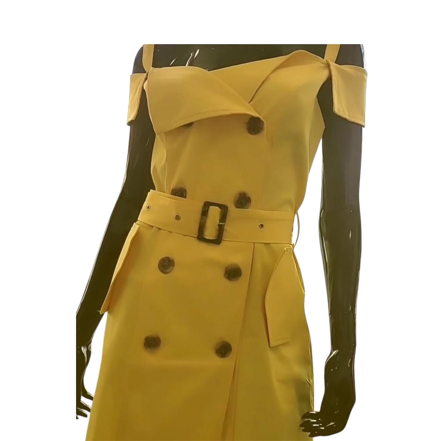 Off-Shoulder Belted Trench Dress