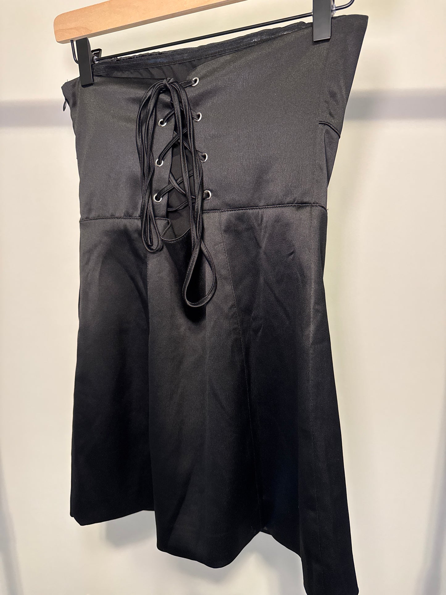 Black Satin Lace-Up Mini Dress – Size M