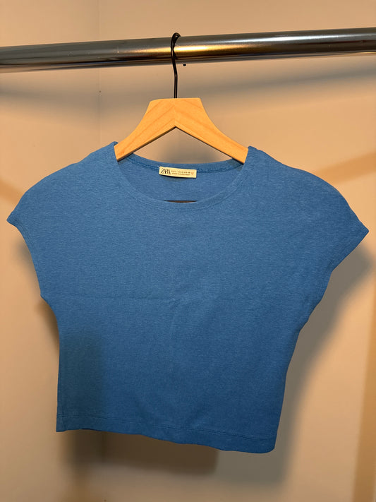 Pre-Loved Blue Ribbed Crop Top