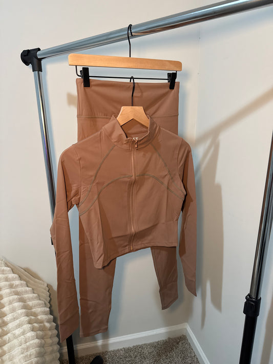Essentials Mocha Zip up activewear set