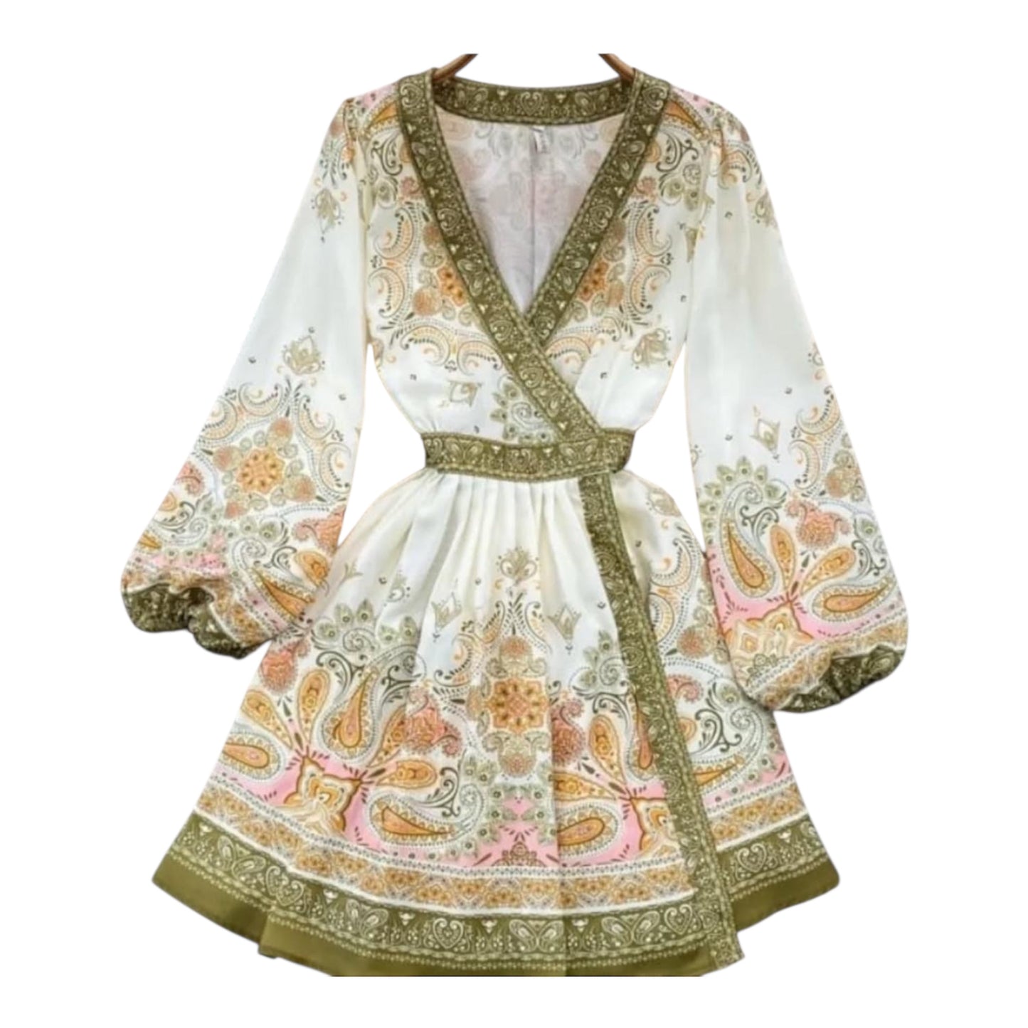 Olive Trim Paisley Mini Dress