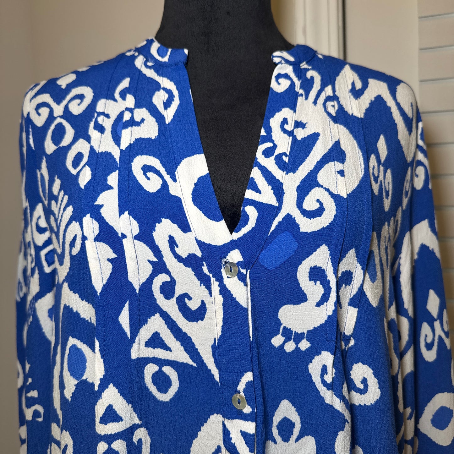 Pre-Loved Blue & White Printed Flowy Dress – Size L