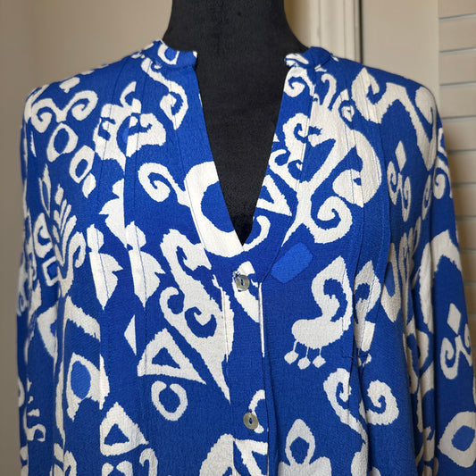Pre-Loved Blue & White Printed Flowy Dress – Size L