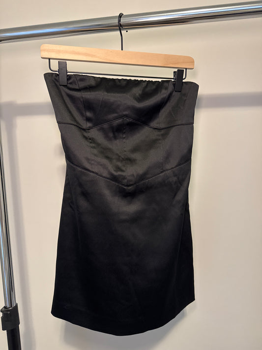 Black Satin Lace-Up Mini Dress – Size M
