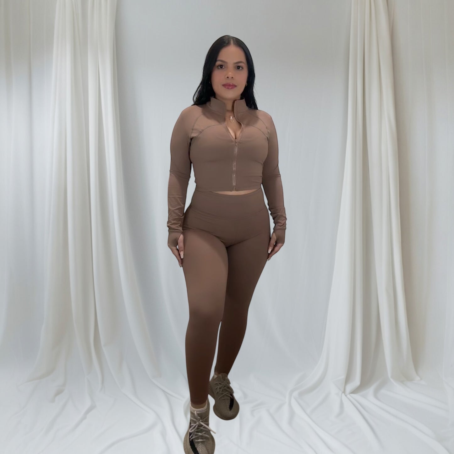 Essentials Mocha Zip up activewear set